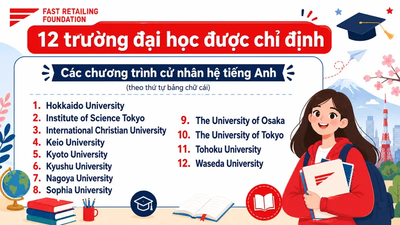 12 trường đại học được Fast Retailing Foundation chỉ định