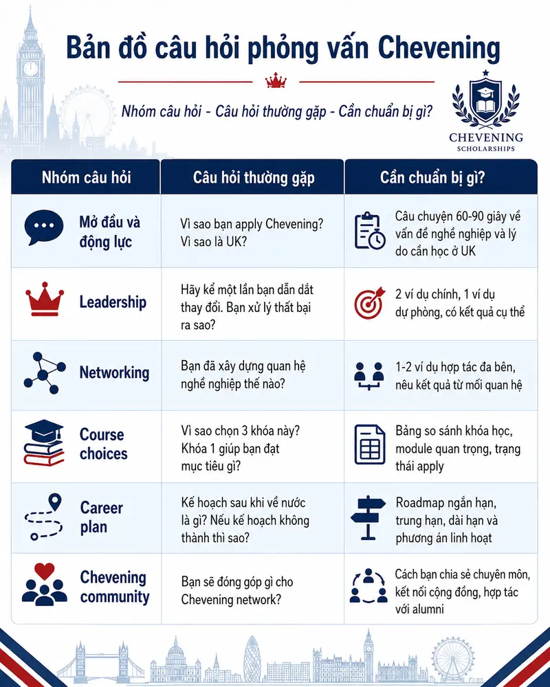Bản đồ câu hỏi phỏng vấn Chevening
