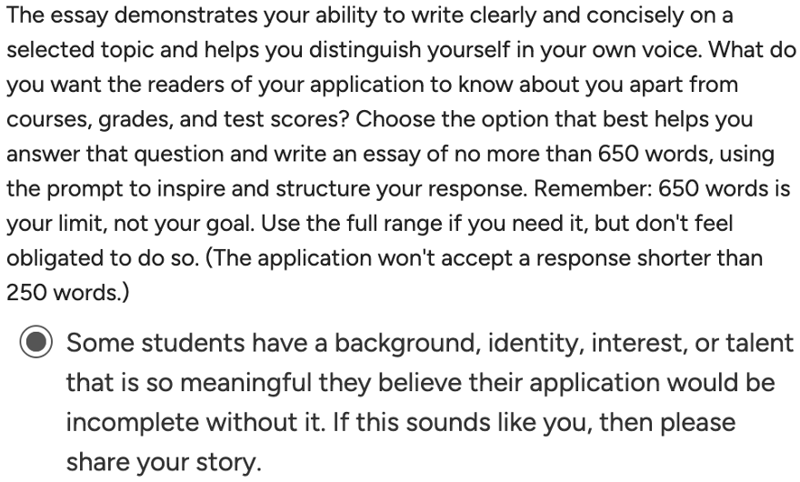 Common App Essay 650 từ