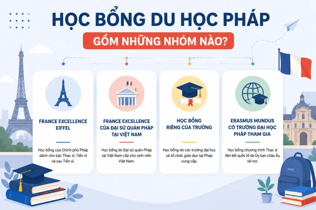 Học bổng du học Pháp gồm những nhóm nào?
