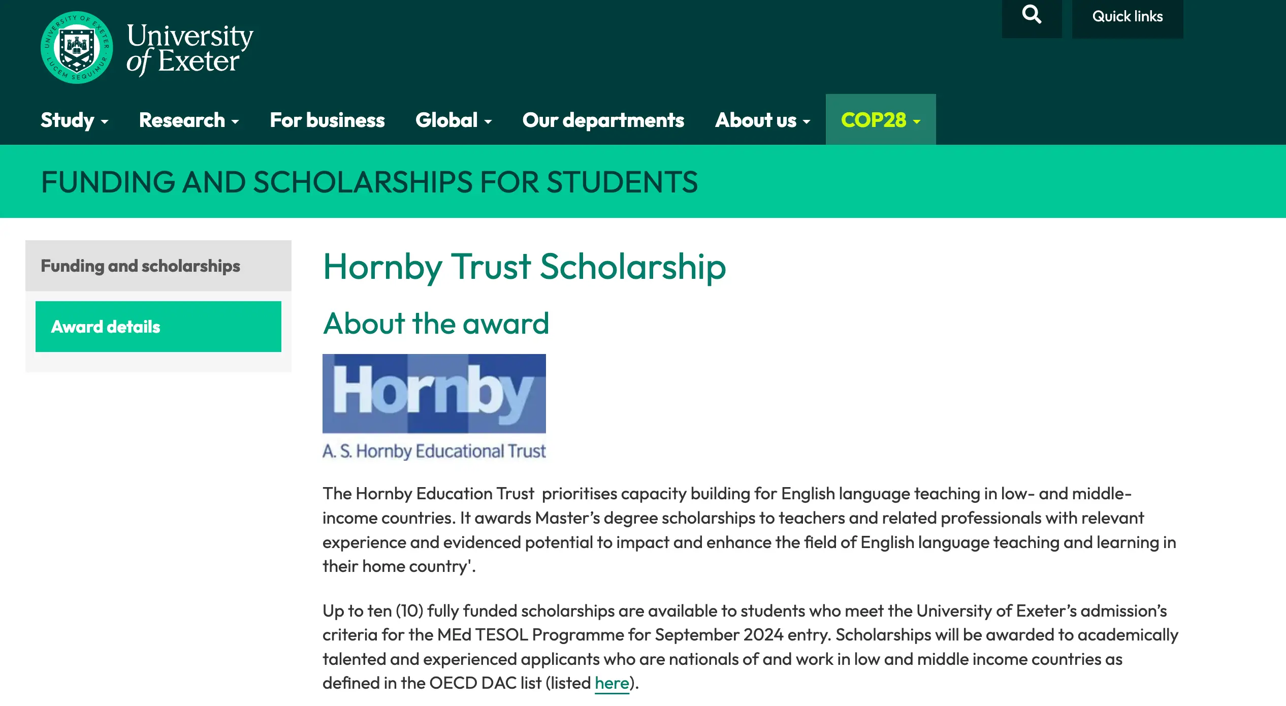 Học bổng Hornby MEd TESOL do A.S. Hornby Educational Trust