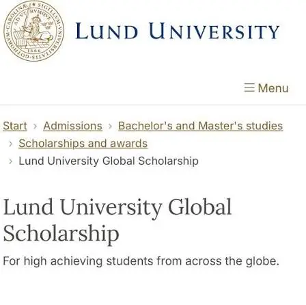 Học bổng Lund University Global Scholarship