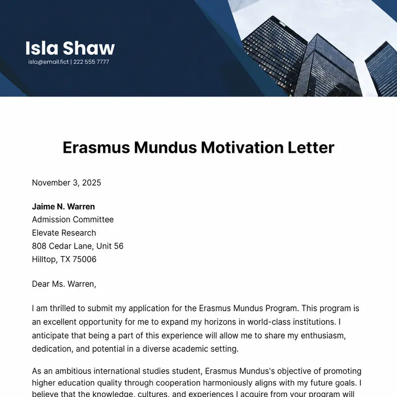 mẫu motivation letter Erasmus Mundus