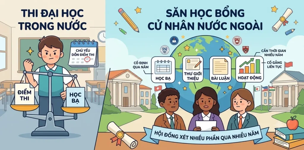 Săn học bổng cử nhân khác gì với thi đại học trong nước?